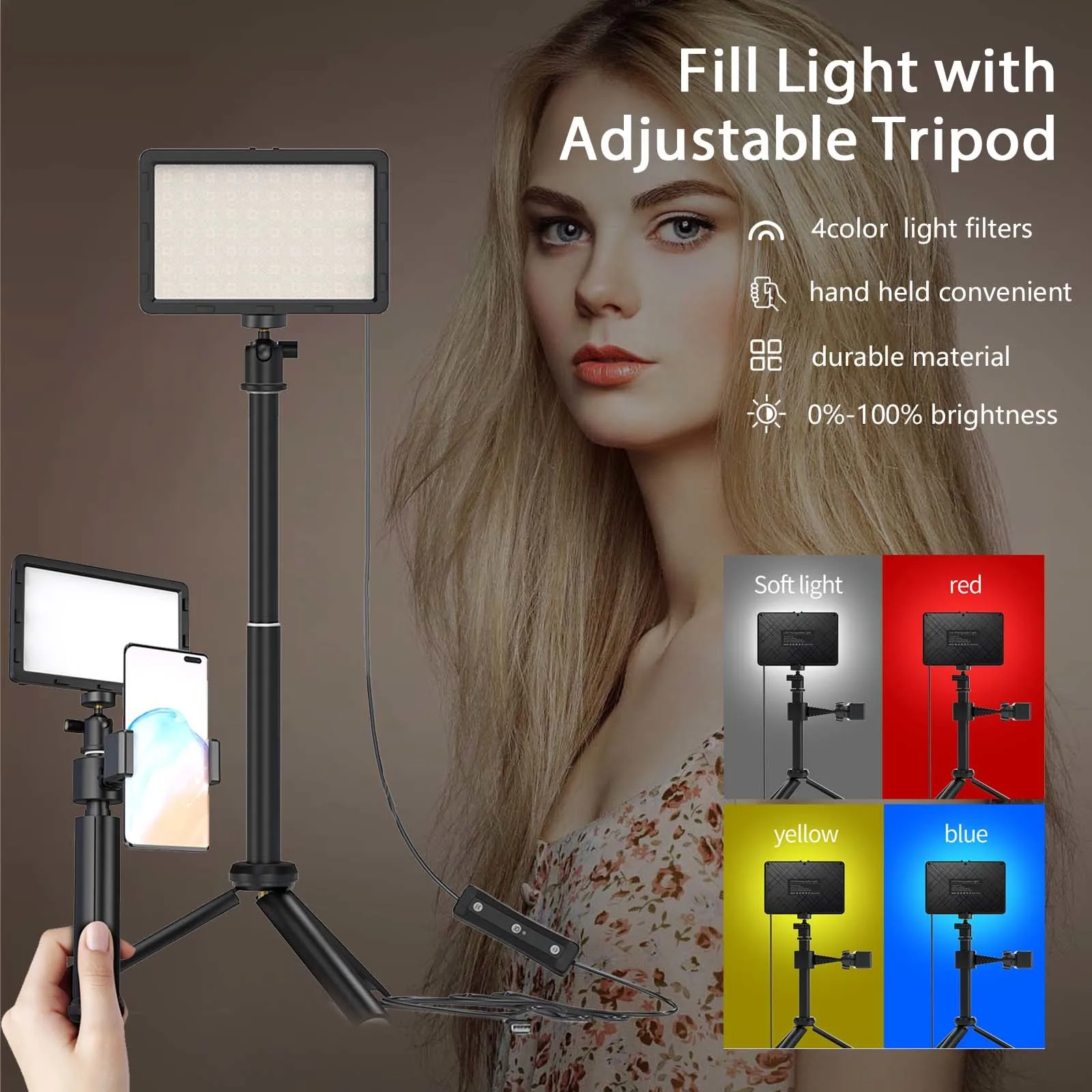 LED Photo Studio Video Light Panel Lighting Photography Lamp Kit With Tripod Stand RGB Filters For Shoot Live Streaming Youbube