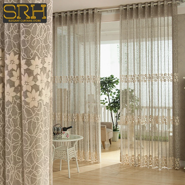 Modern Luxury Light-transparent Opaque Window Screen Small Fresh Embroidery Cotton Linen yarn Curtain Living Room Bedroom Custom