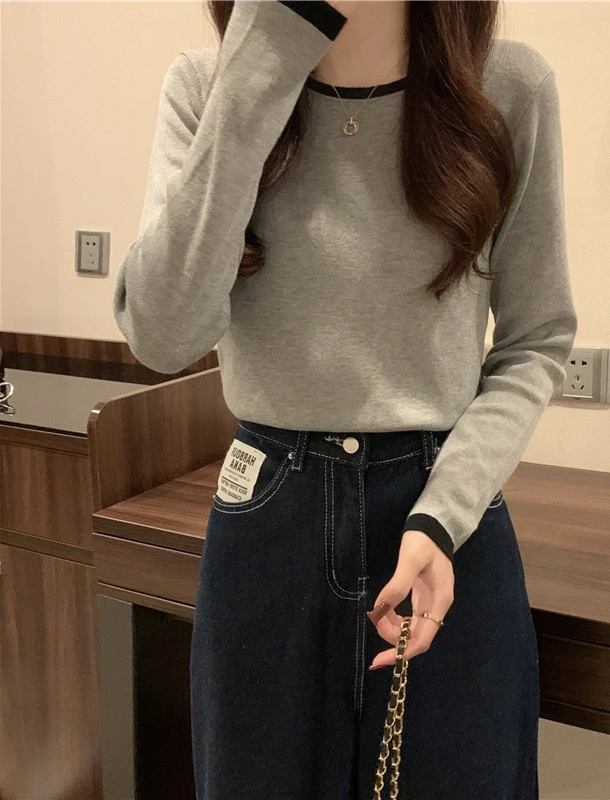 2025 قاعدة تي شيرت المرأة الخريف جديد طويل الأكمام المتخصصة تصميم سليم صالح جولة الرقبة قصيرة رقيقة أعلى #6