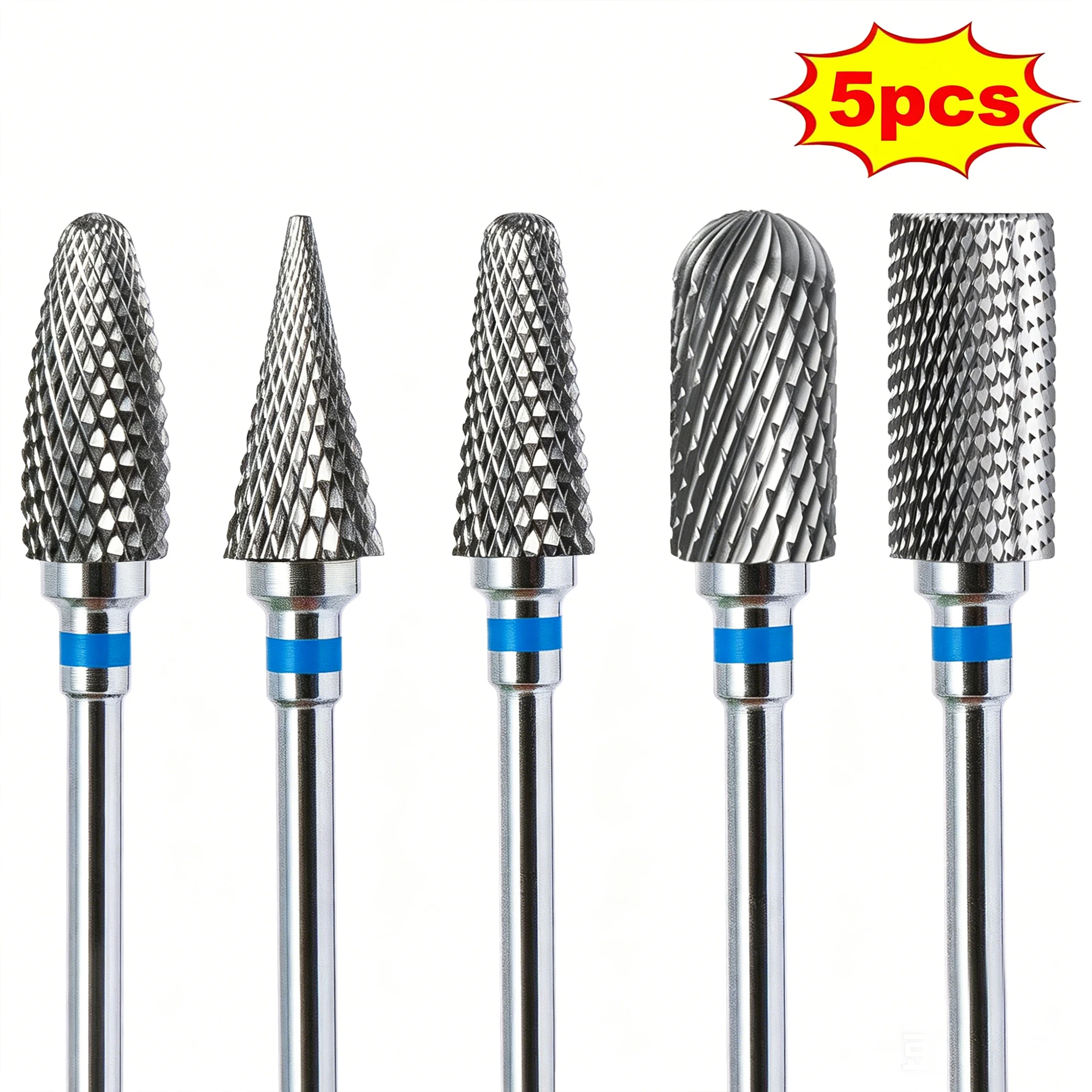 5 Pcs/set Blue Tungsten Steel Nail Grinding Drill Bits Durable Sharp Low Noise Heat Generation for Professional Use