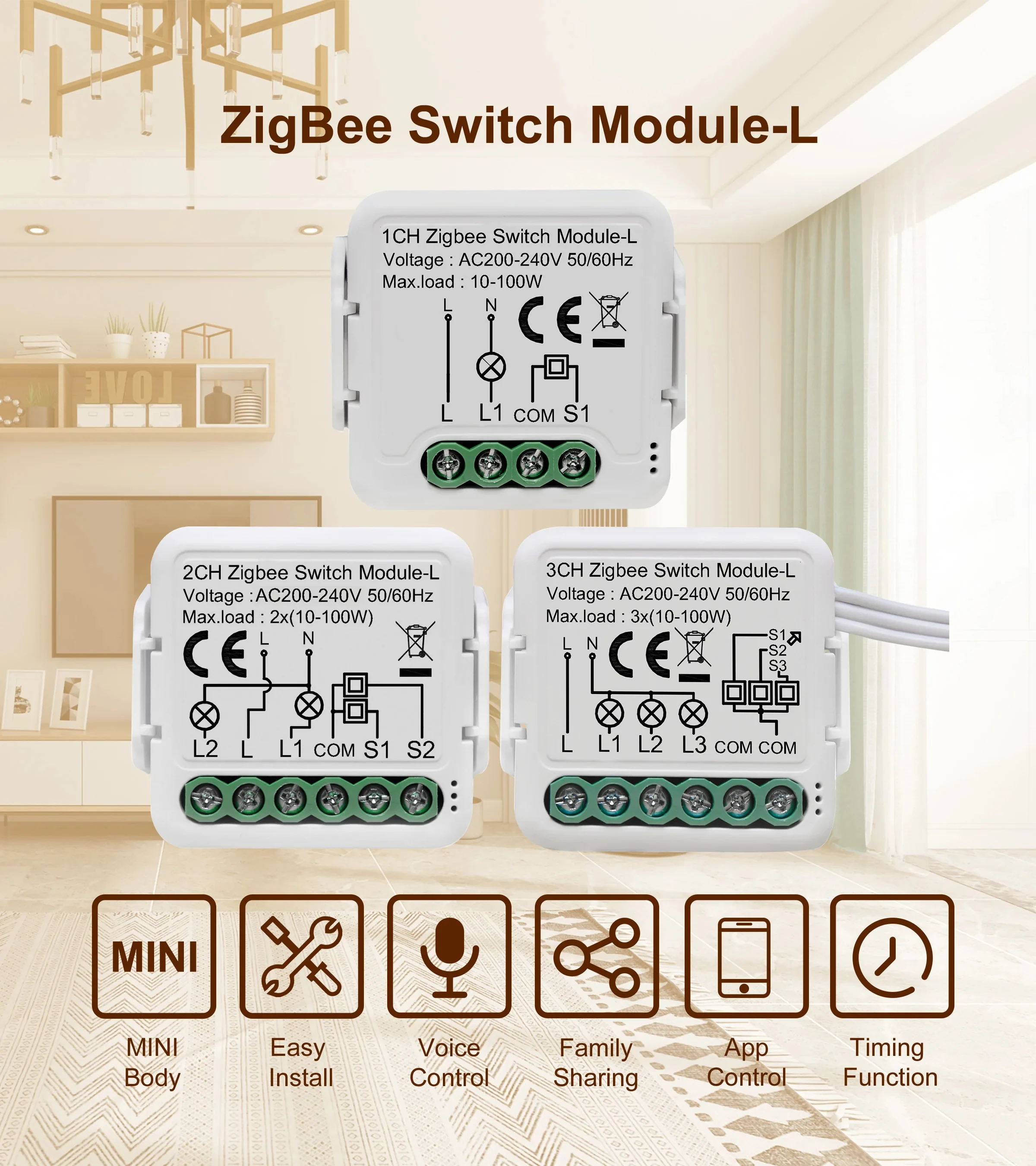 Módulo Interruptor Tuya Inteligente ZigBee, Sem Fio Neutro Necessário, DIY Light Breaker, Funciona com Alexa, Google Home