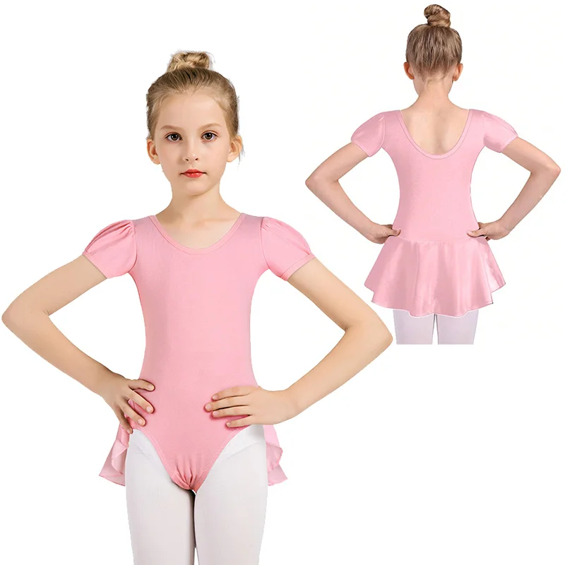 Базовое платье с короткими рукавами для девочек, трико для балета и танцев для девочек, топы для гимнастики и танцев с полуюбкой, платье для балета и танцев