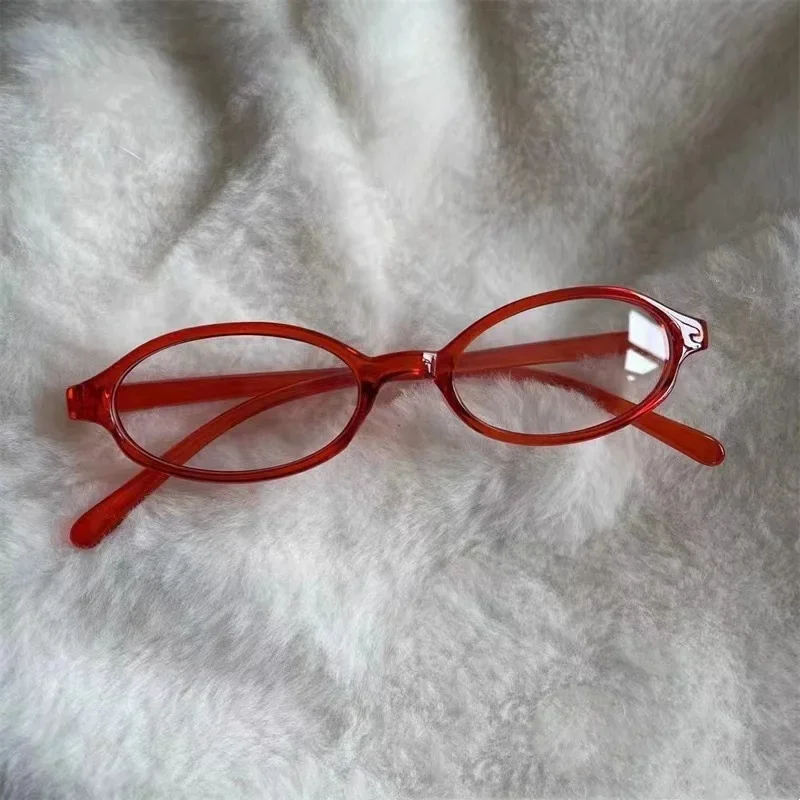 نظارات نسائية بيضاوية كلاسيكية Y2K للفتيات اليابانيات والكوريات بإطار أحمر وأخضر نظارات زجاجية مزخرفة للكمبيوتر مضادة للون الأزرق