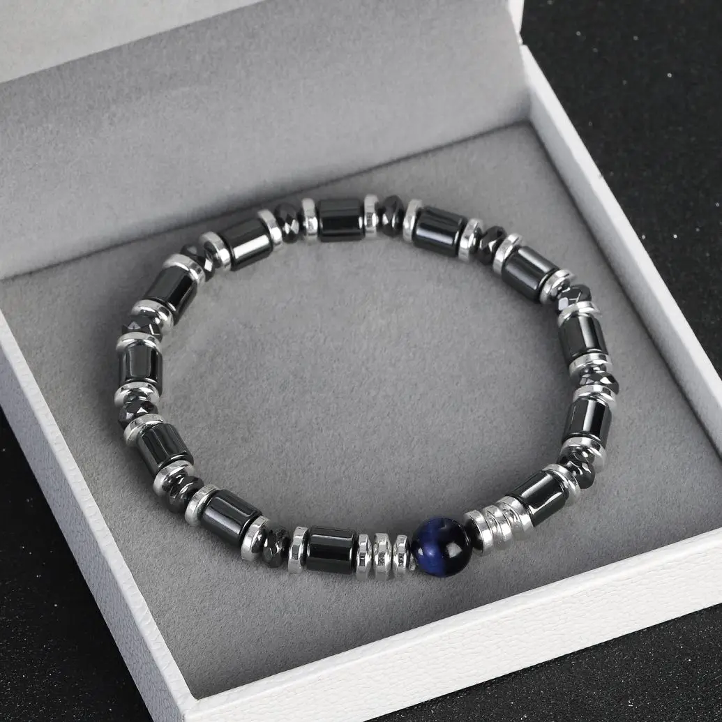 Classic Men Bracelets Black Obsidian Hematite Tiger Eye Beads Bracelets Silver Color Loose Beaded Jewelry Gift Pulsera Hombre