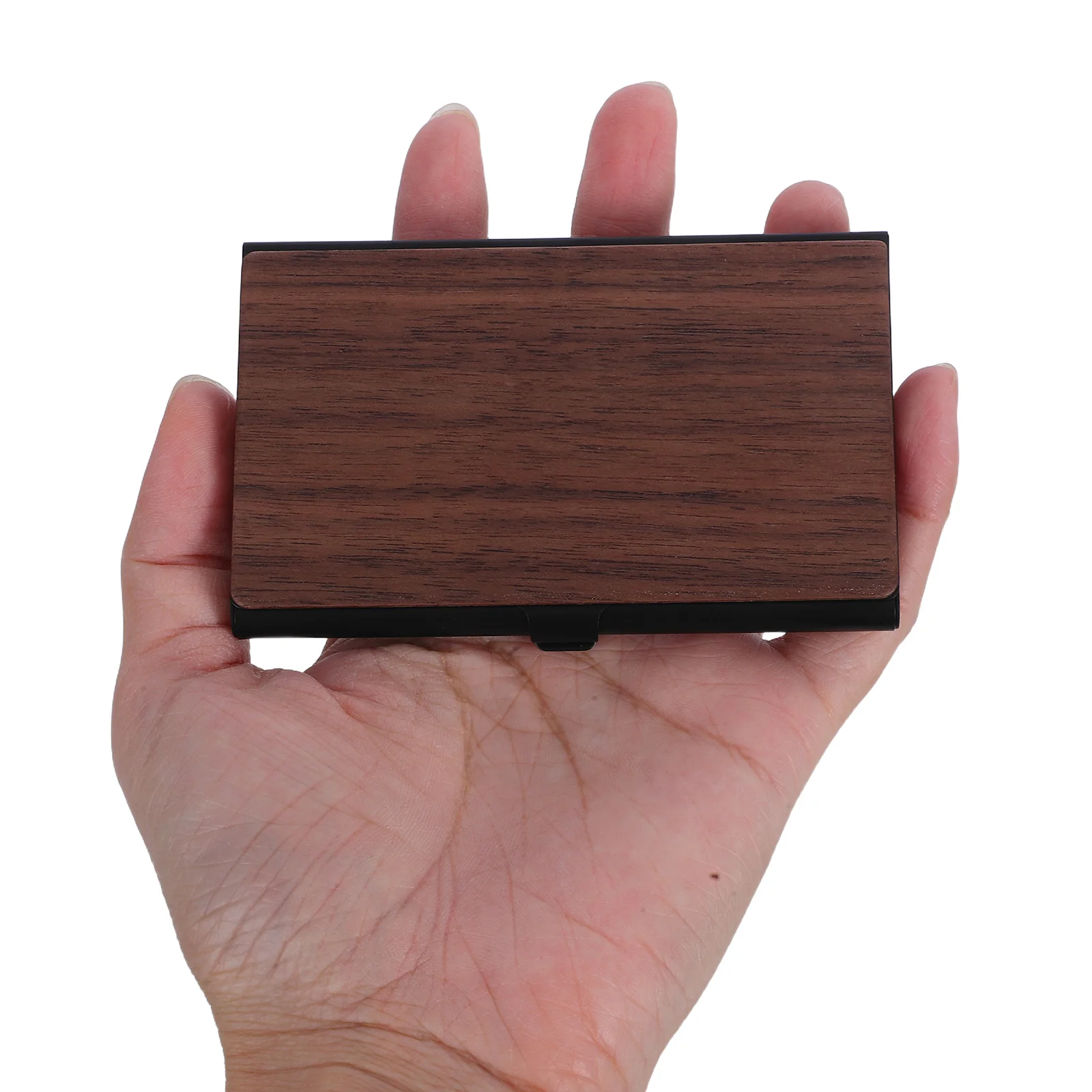 

Wood Grain Business Card Box Men Wallet Display Lettering Holder Desk Organizer Miss