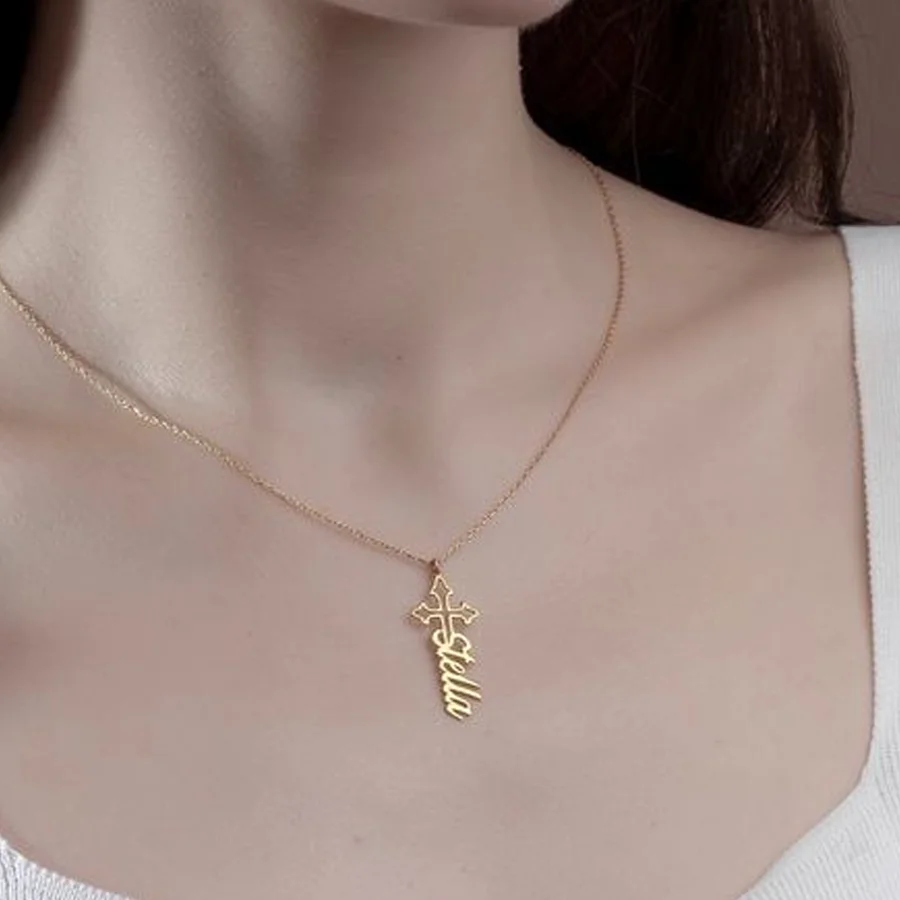 Custom Name Cross Necklace For Women Hollow Pendant Choker Stainless Steel Jewelry Men Personalized Birthday Gift Accessories - Image 3
