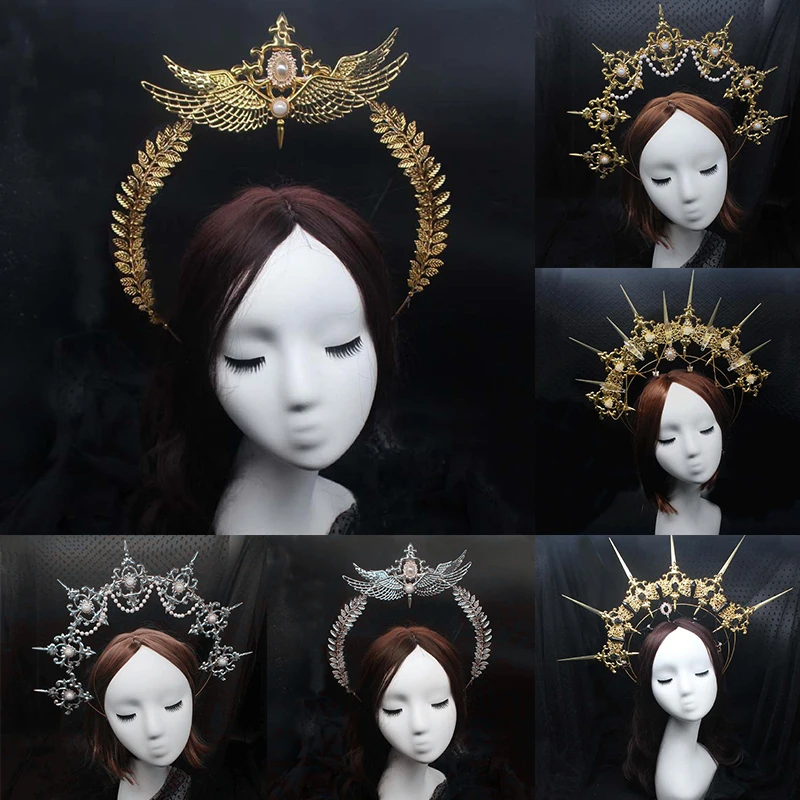 Lolita Spiked Halo Crown Gothic Gorgeous Headband Vintage Church Tiara Baroque Headpiece Cosplay Headwear Diy Material Package