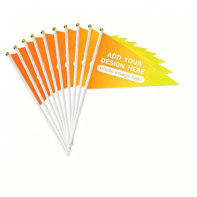 10pcs/ 15pcs/ 20pcs/ 50pcs Custom Triangle Hand Flag with White Plastic Pole, Ideal for Birthday, Wedding, Party Small Flags