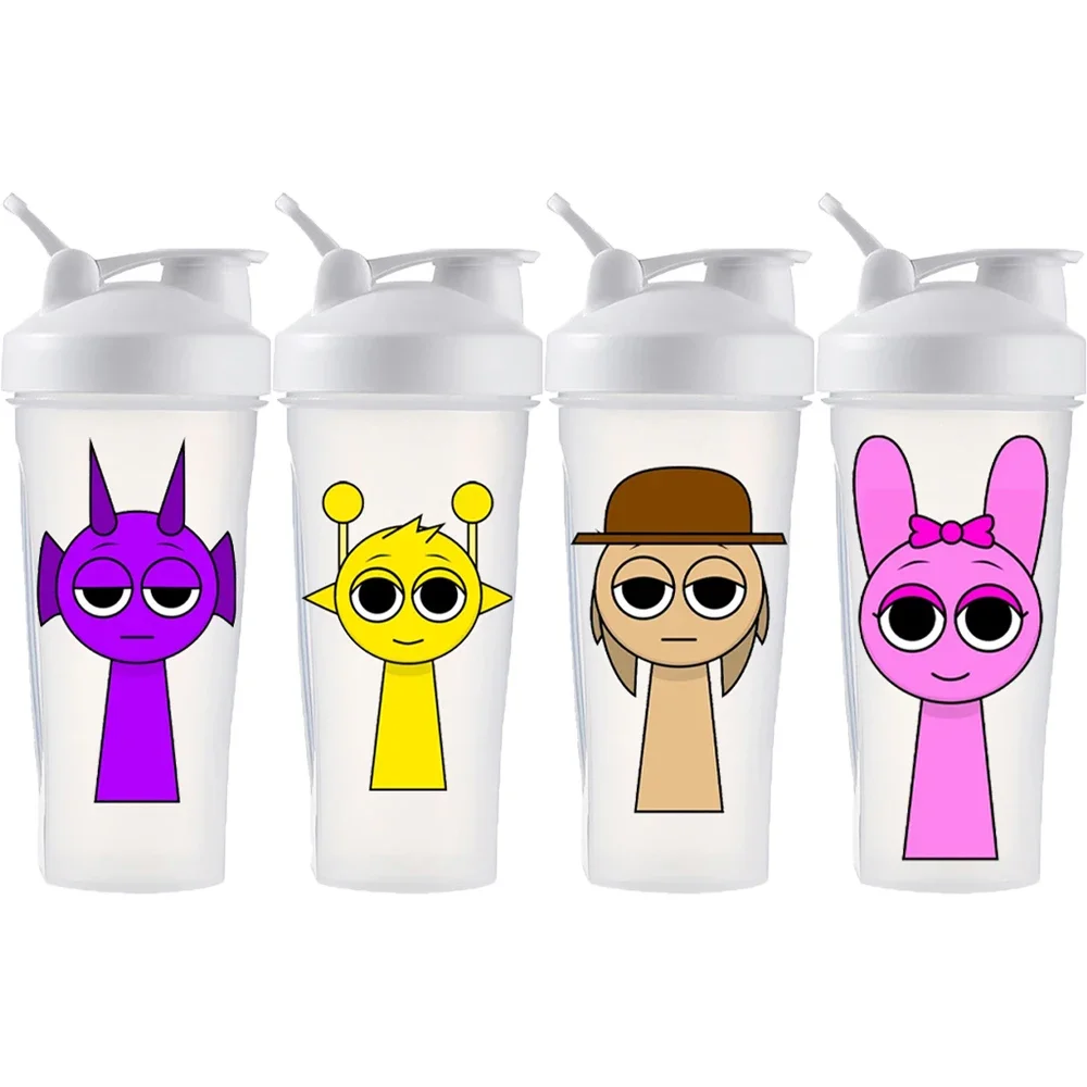 Juego Sprunki Incredibox Shaker botella 600ML batidos de proteínas a prueba de fugas para entrenamiento en polvo gimnasio deporte taza para beber botella de agua