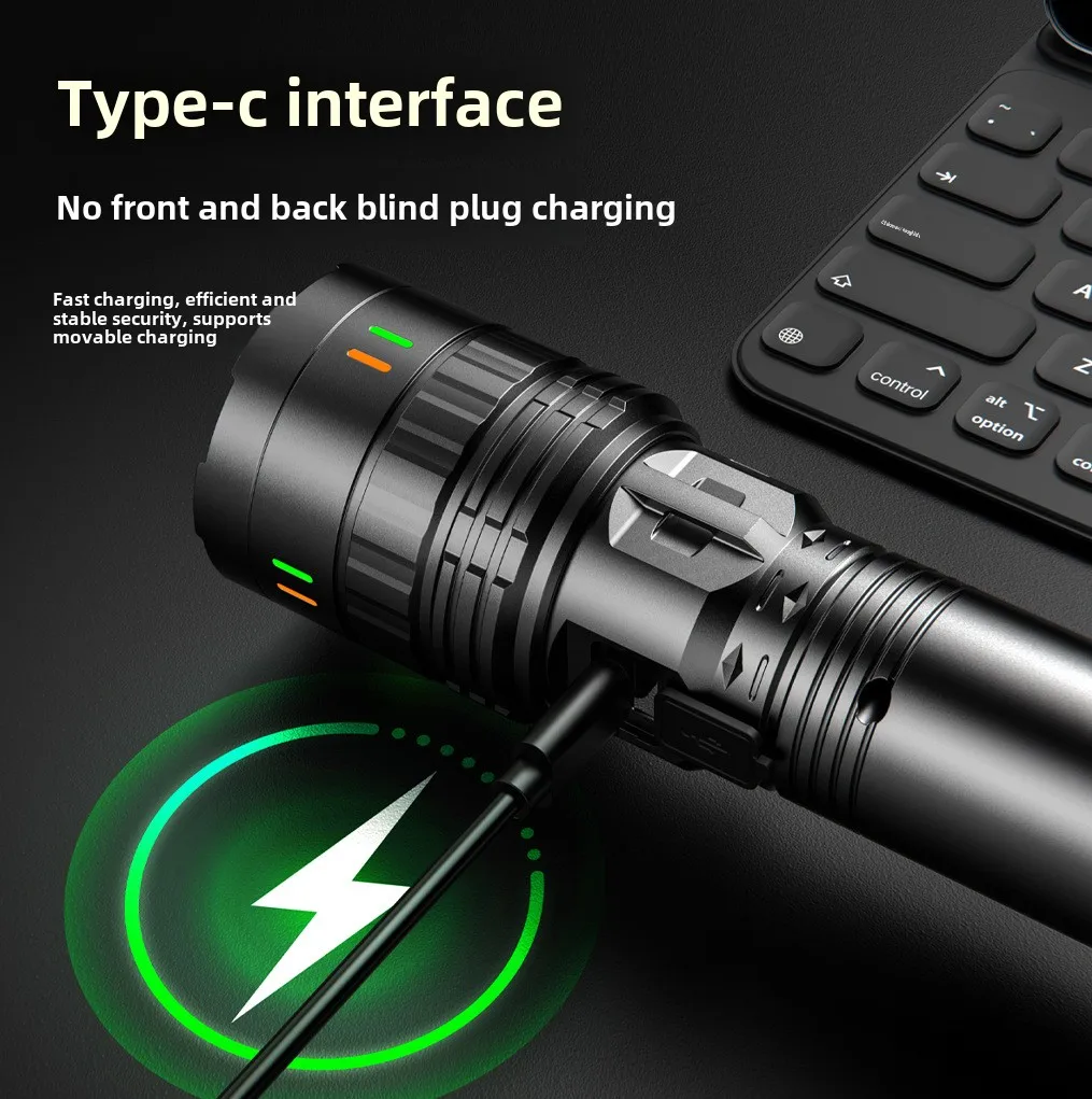 Display zoom telescopico con striscia fluorescente grande torcia laser bianca con quattro livelli di luce forte multi esterno a lungo raggio