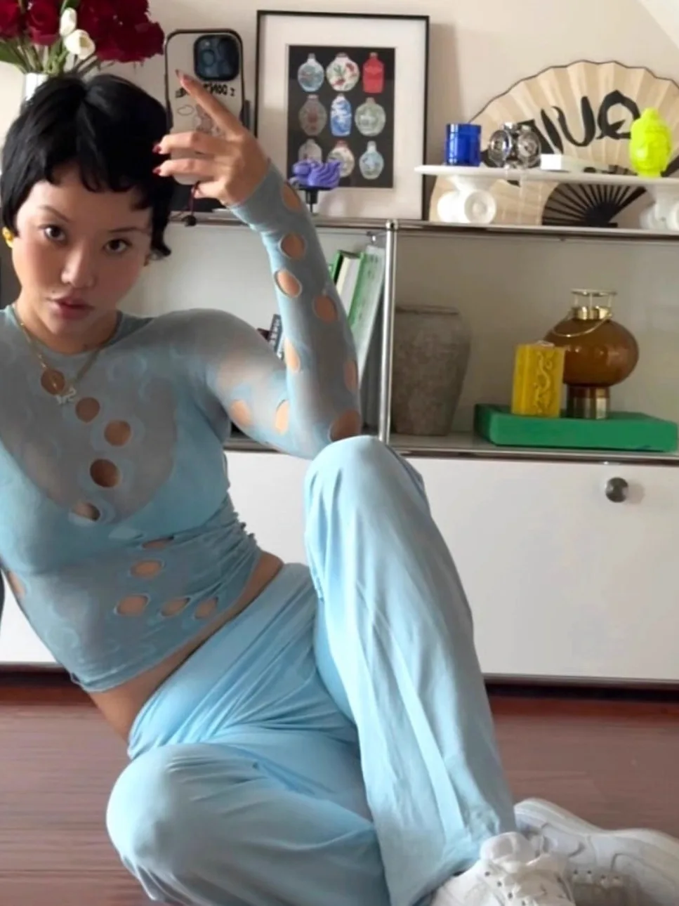 

Сексуальная футболка Sle Long Sve Me с вырезами, женская облегающая футболка круглого цвета Ne ort Length Top Dymentational Brand Bla Blue