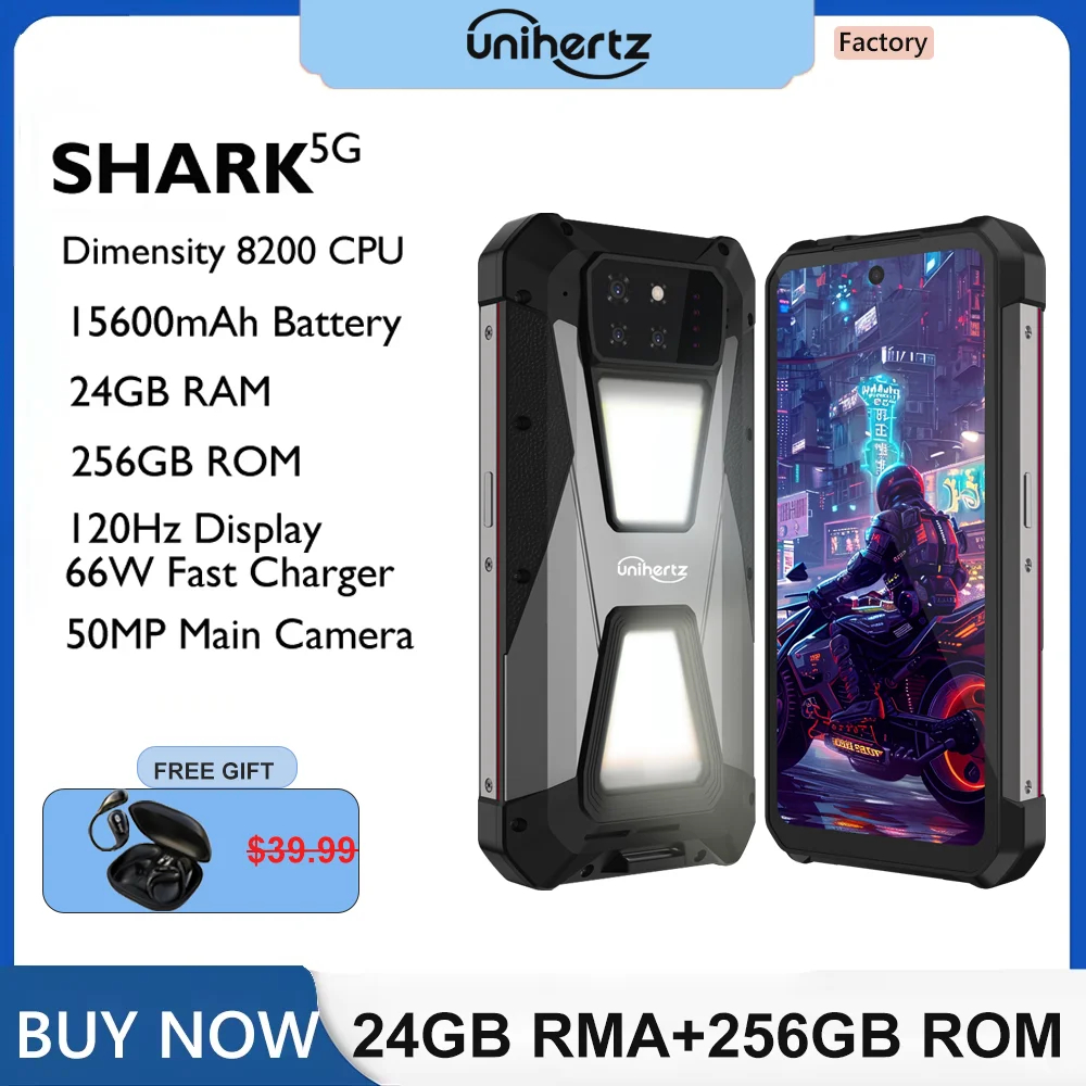 

Прочный смартфон Unihertz 8849 SHARK, 5G, 15600 мАч, 24 ГБ ОЗУ, 256 ГБ ПЗУ, 120 Гц, экран NFC, Wi-Fi, 6,50 МП, камера, 66 Вт, телефон Android 14