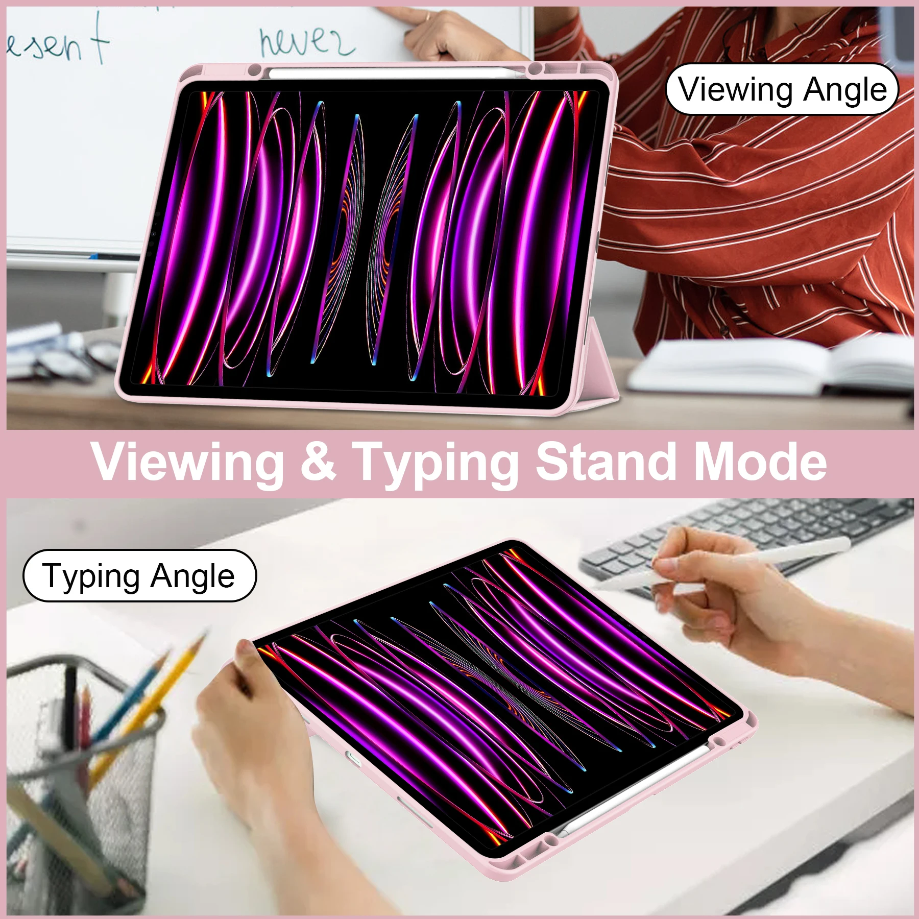 حافظة خلفية فاخرة عالية لجهاز iPad Pro 12.9 بوصة 6th/5th/4th/3rd Generation 2022/2021/2020/2018 مع غطاء حامل القلم الرصاص