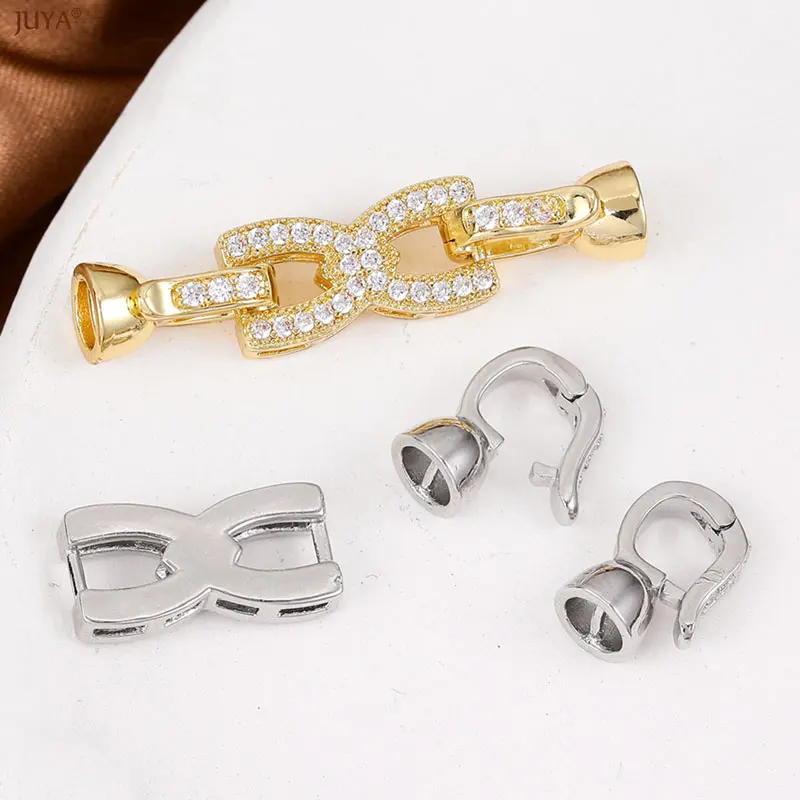 JUYA-Fermoirs plaqués or 18 carats, connecteurs de luxe, attaches pavées CZ pour bricolage, fin grossière, bijoux perlés, accessoires exécutifs