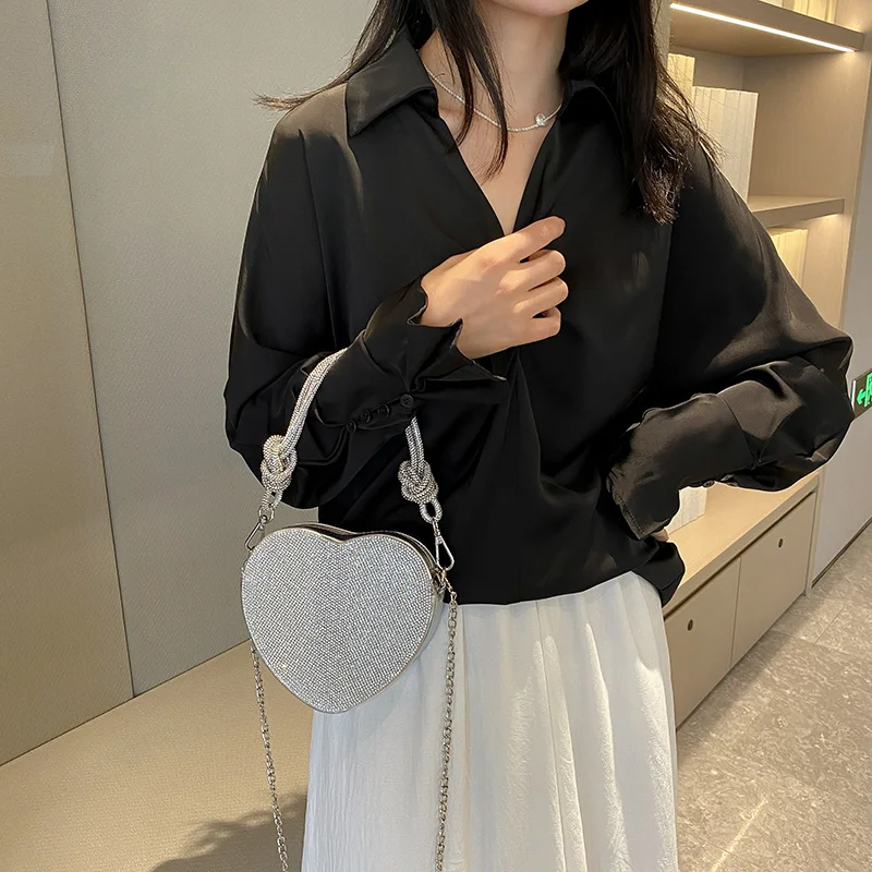 Knoten Griff Strass Abend Clutch Tasche Luxus Designer Kristall Diamanten Handtasche Geldbörse niedlichen Liebe Herz Umhängetasche Mini – Detail 4