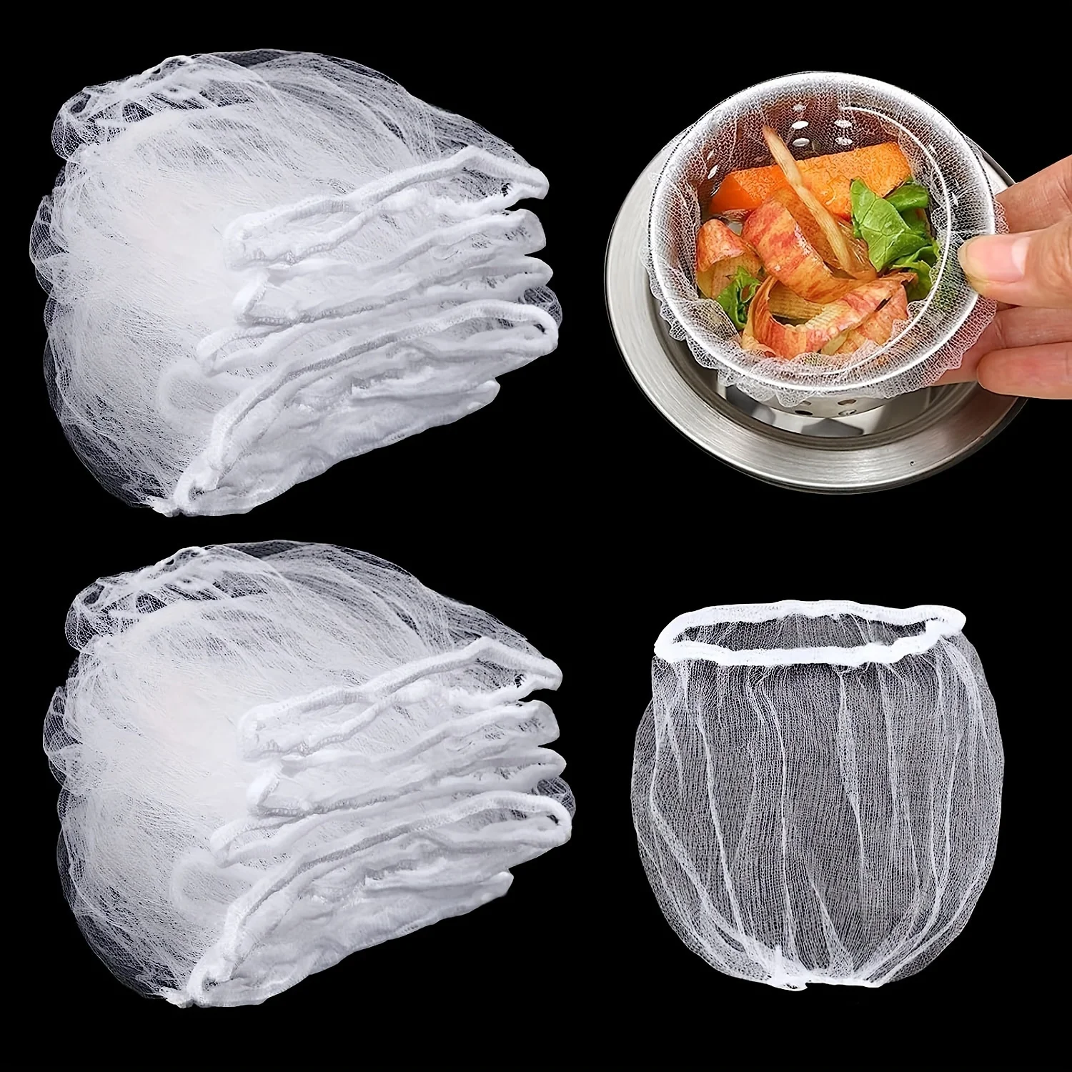 100Pcs Breathable Mesh Bags, Disposable for Sink, Drain, Vegetable Washing & Waste Separation, Anti-Clogging