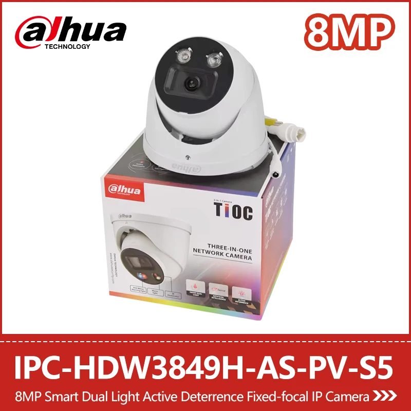 

Dahua 8MP 4K Smart Dual Light IP-камера Active Deterrence AcuPick Полноцветная двусторонняя связь Камера безопасности IPC-HDW3849H-AS-PV S5