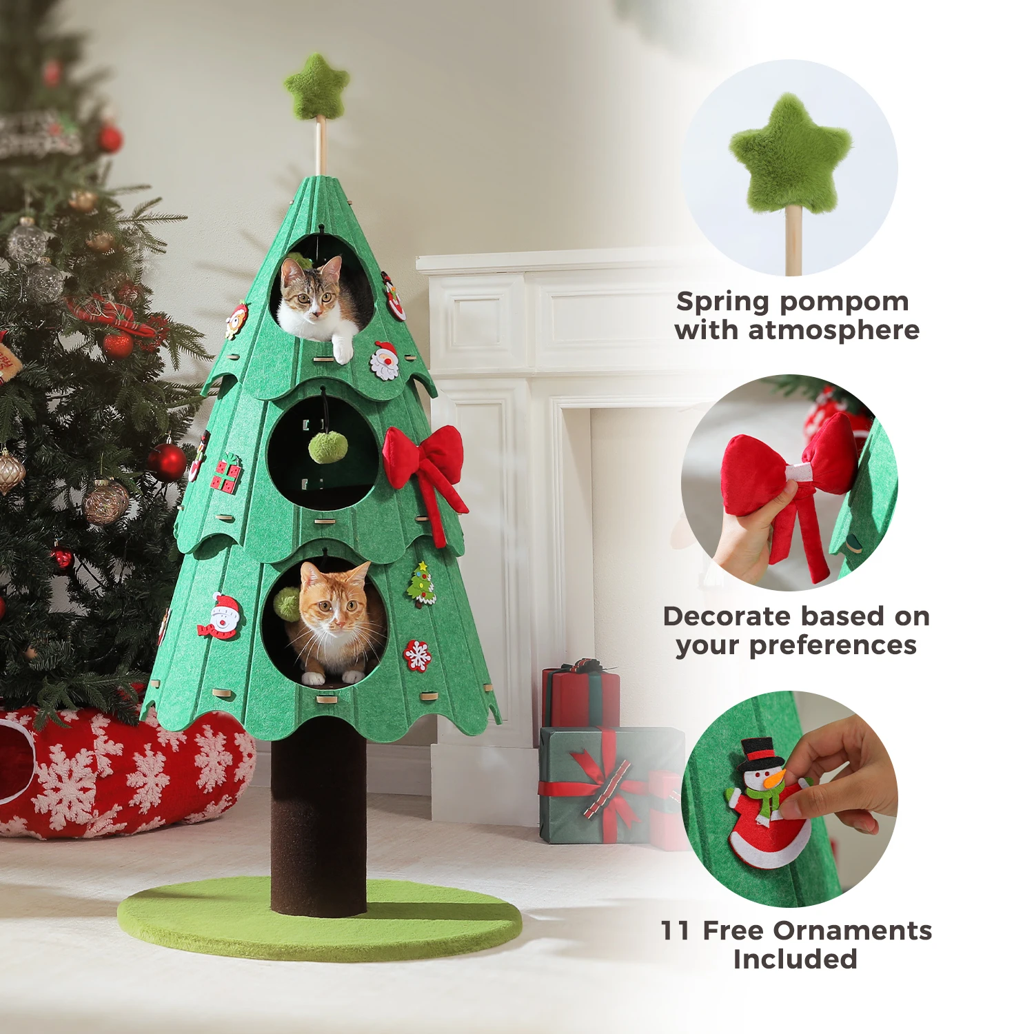 Weihnachts-Katzenbaumturm mit rot-grünem Eigentumswohnung, mehrstufiger Katzenturm mit Sisal-Kratzbäumen, Katzenmöbel für Hauskatzen – Detail 24