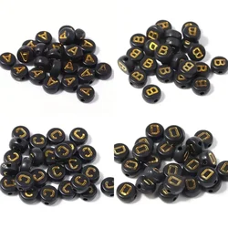 100-500PCS Acrylic A-Z 26 Letter Beads Round Shape Black Gold Color Alphabe Beads for Jewelry Making DIY Bracelet Accessories