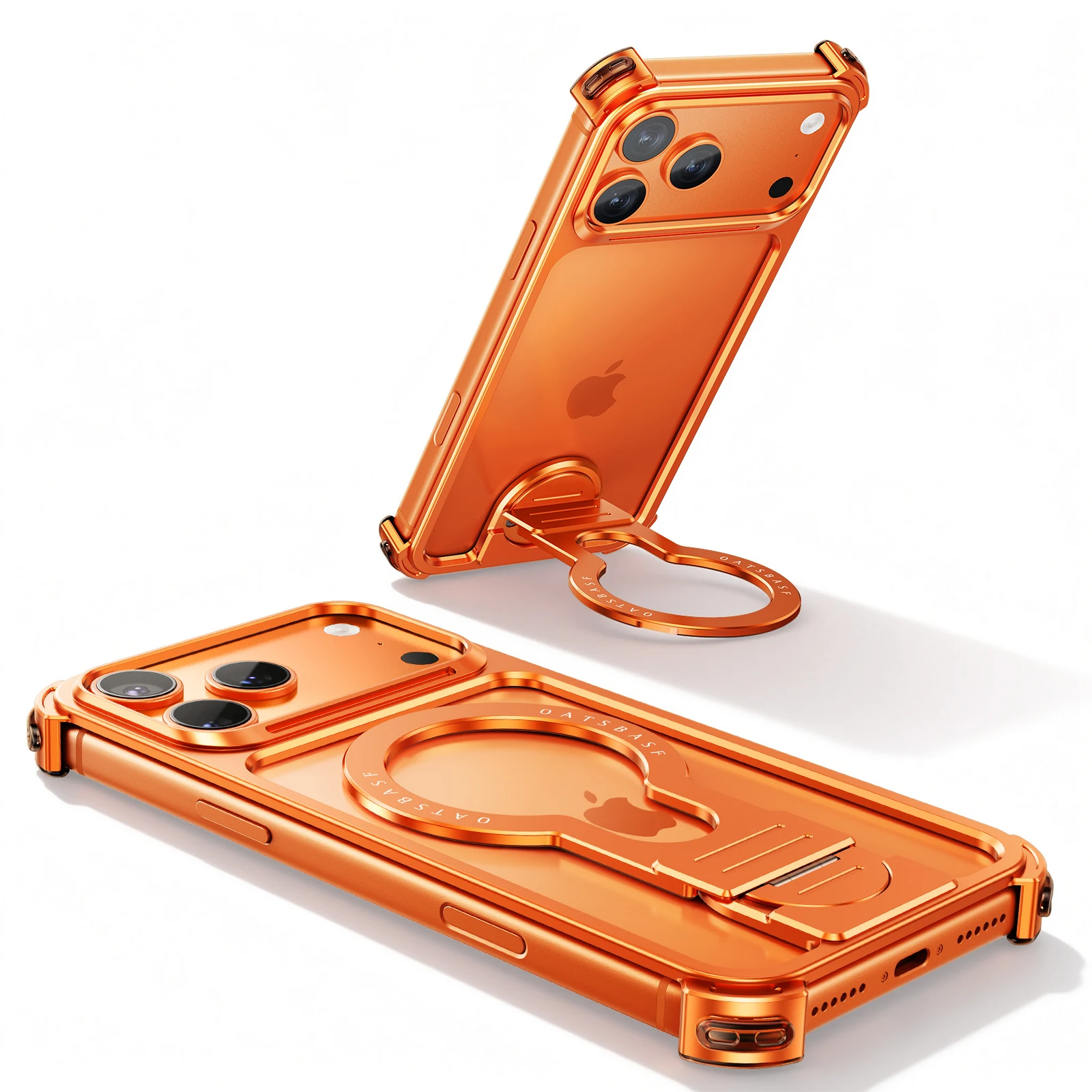 

Oatsbasf Stand Phone Case for iPhone 17 Pro Max / 17 Pro Support Magnetic Wireless Charging Slim Bare Phone Case w/ Ring Holder