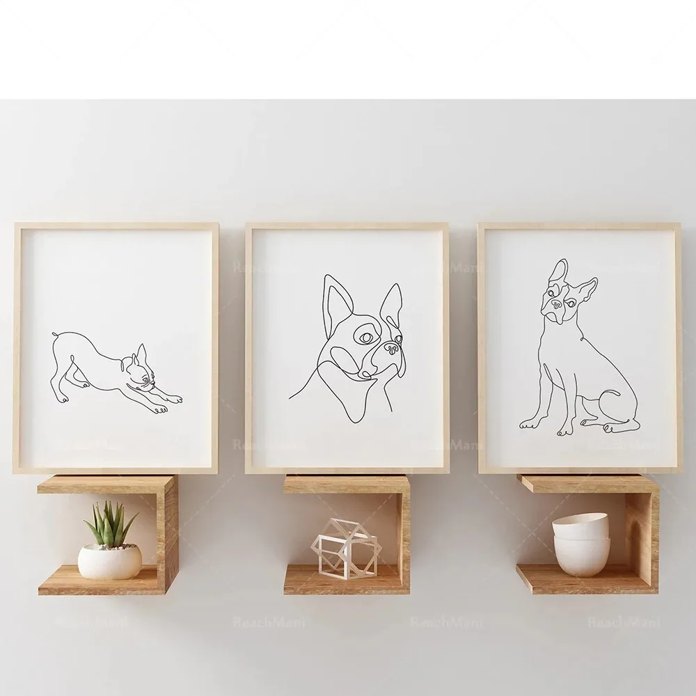 Jack Russell Terrier, French Bulldog, Boston Terrier, English Bulldog Line Art Minimalist Wall Poster - Dogs & Pets Wall Art  Po