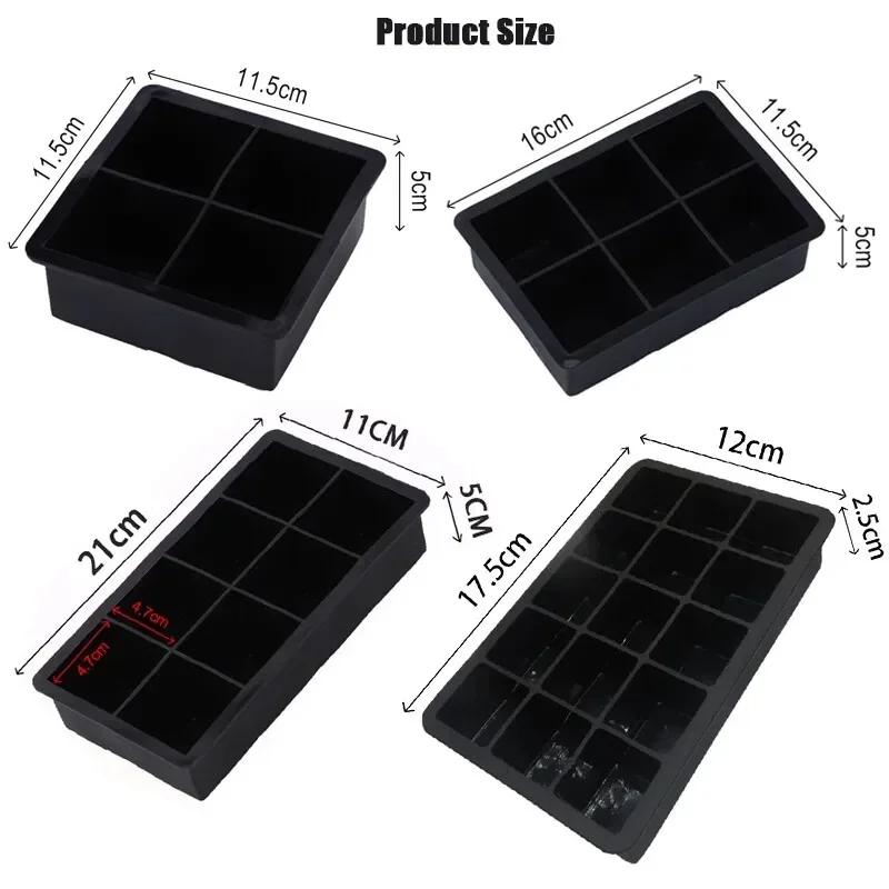 4/6/8 Grid Big Ice Tray Mold Box Large Food Grade Silicone Ice Cube Square Tray Mold Diy Bar Pub Wine Ice Blocks Maker Model