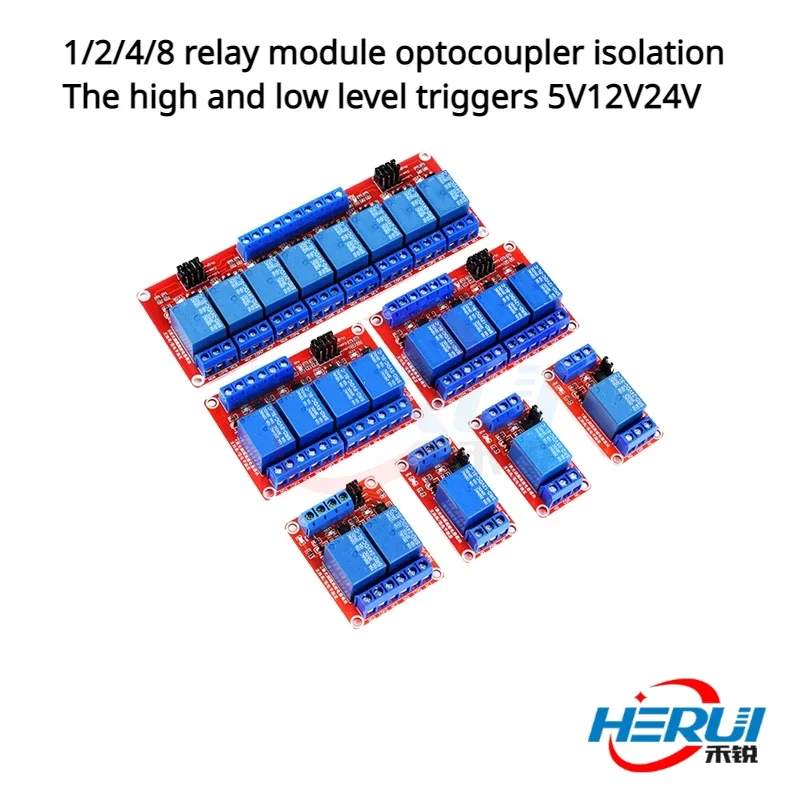 1/2/4/8 relay module optocoupler isolation The high and low level triggers 5V12V24V