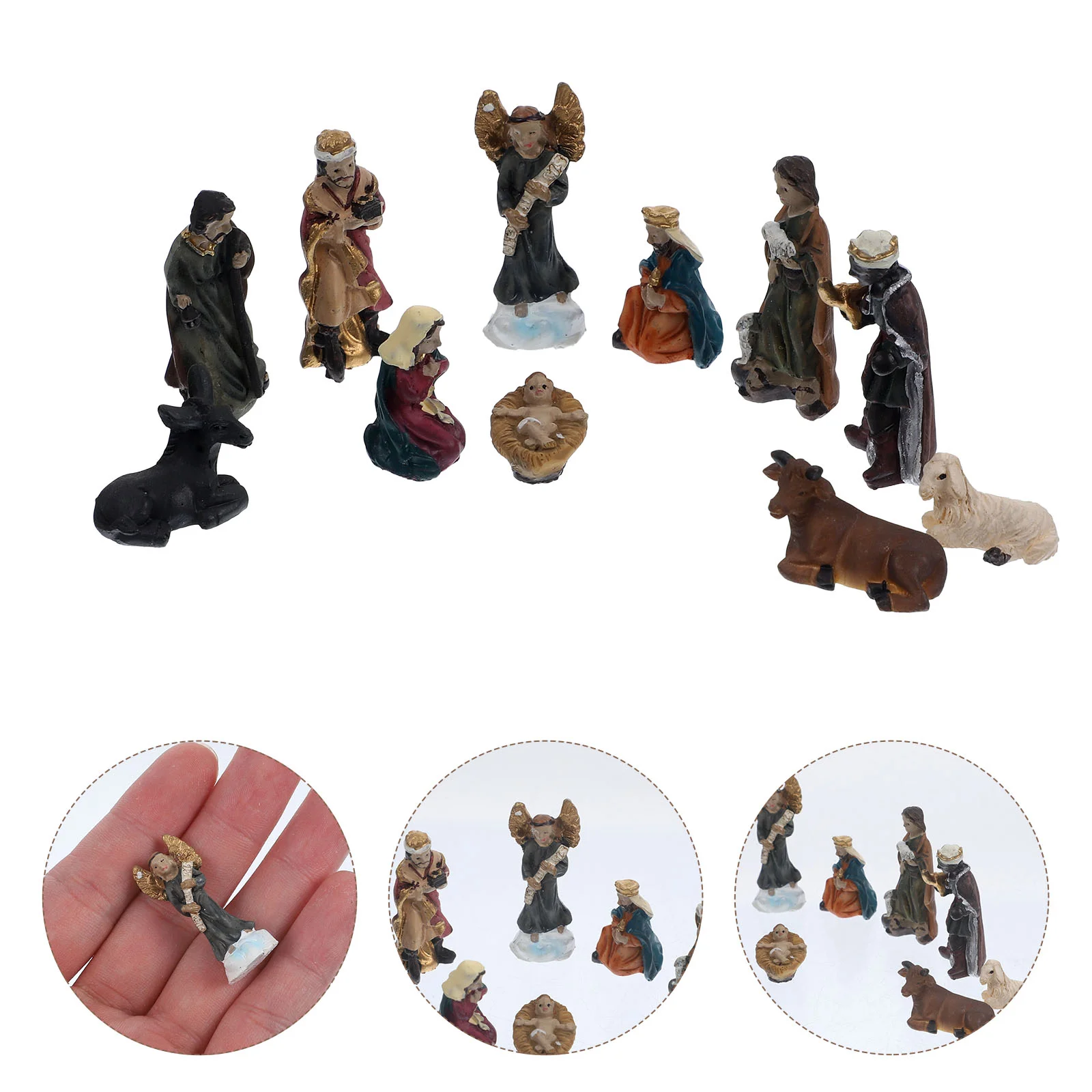 Mini Jesus Birth Figurines Nativity Ornaments Sculptures Home Decor Resin Christian Gift Set For Christmas Crib Craft Decor