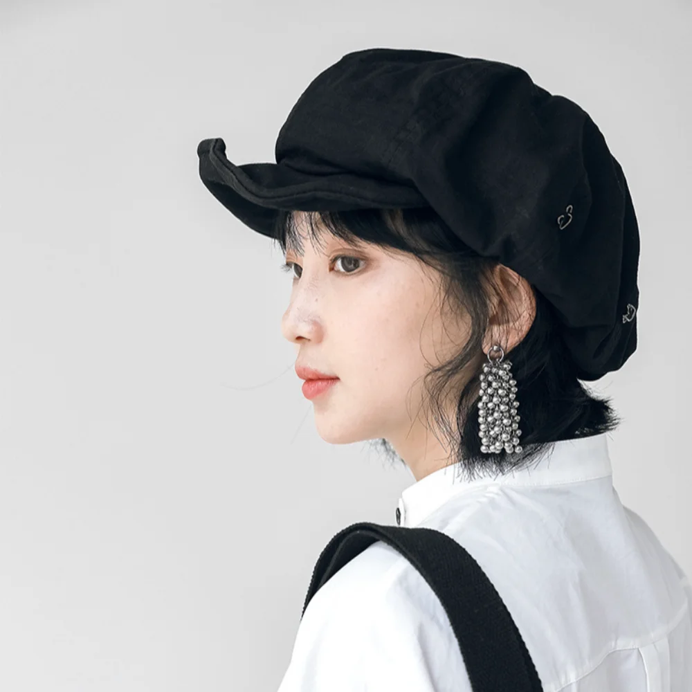 New Retro Plus Size Newsboy Caps Cotton Dome Painters Hats Casual Simple Berets Hat Solid Color Literary Cap for Women Man