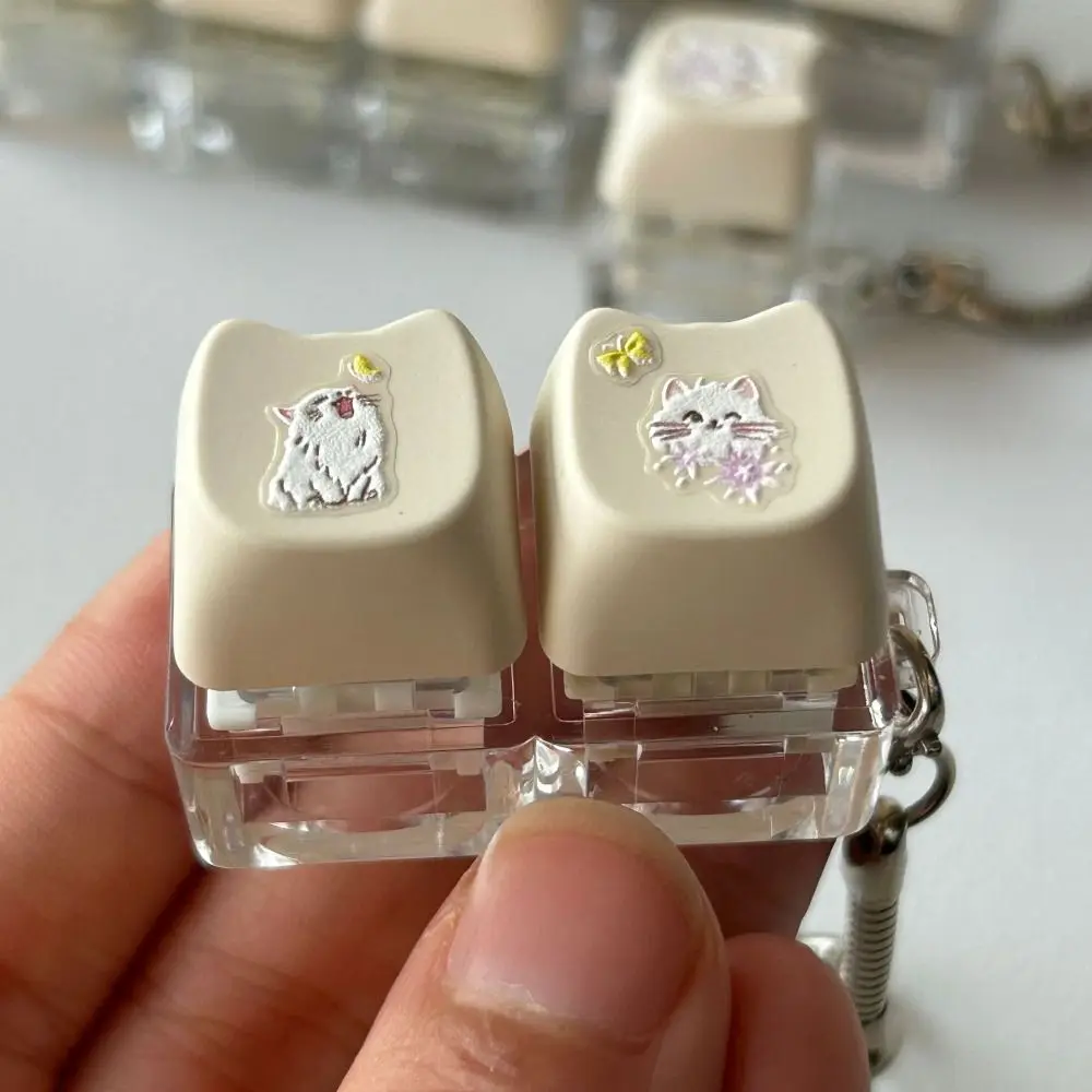 

Creative 1/2/4 Keys Keyboard Keychain Kitten DIY Fidget Keychain Mini Stress Relief Finger Clicker Toy for Adult Kids