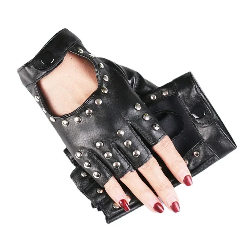 Модные перчатки без пальцев с заклепками, искусственная кожа, перчатки для езды на мотоцикле, женские крутые танцевальные перчатки с заклепками, аксессуары для мотоциклов