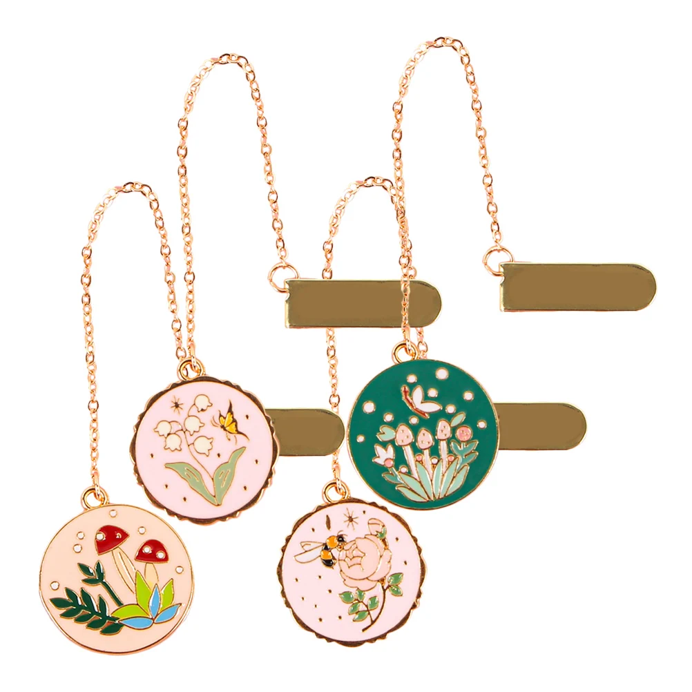 

4pcs Metal Flower Insect Bookmarks Cute Vintage Lightweight Creative Design Gift Student Stationery Decorative Hanging