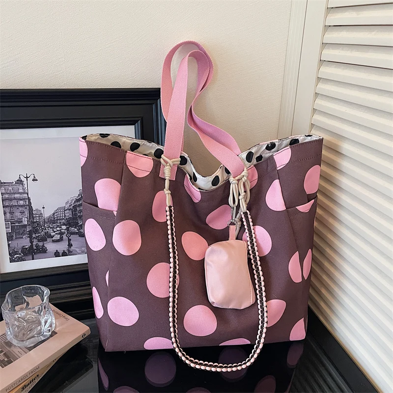 

Милые женские сумки через плечо из холщовой ткани с дизайном в горошек, деформируемая ткань, большая вместимость, сумки для покупок, весенние сумки 2026 года