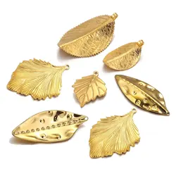 5pcs Stainless Steel Leaf Gold Plated Pendant Connectors for DIY Bracelet Necklace Craft Parts Jewelry Making Supplies Wholesale