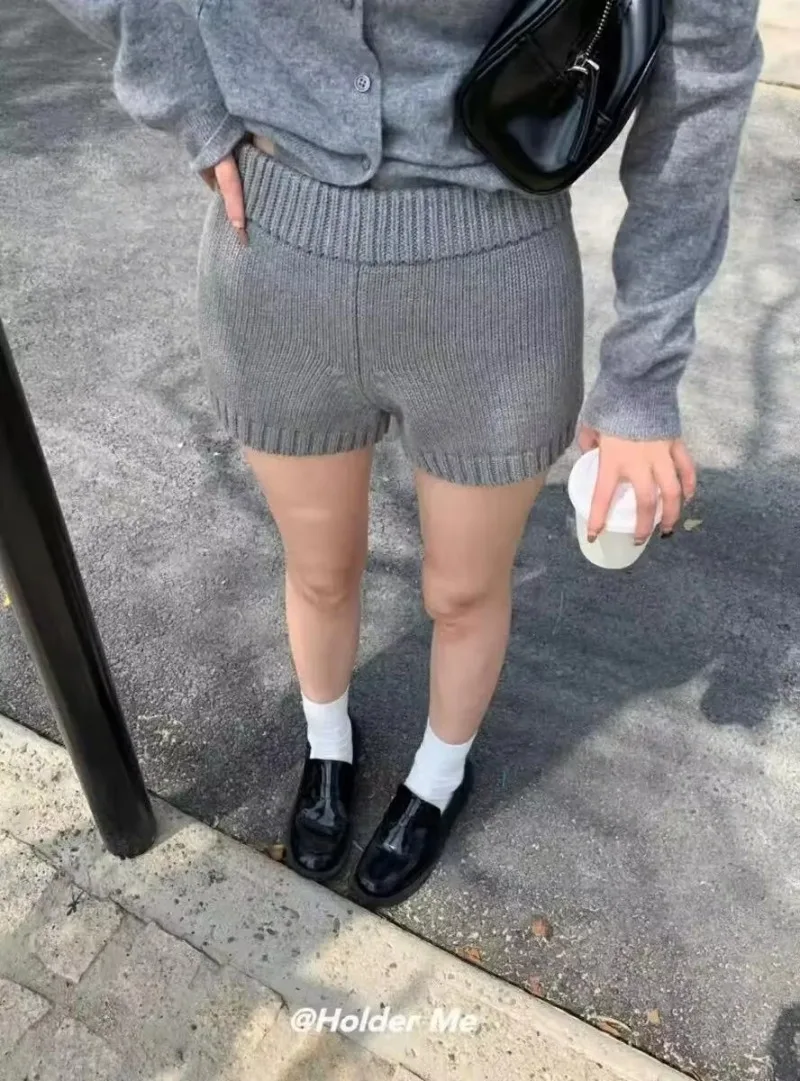 Amerikanische Retro frauen Falten Über Taille Gestrickte Shorts Sexy Wrap Gesäß Flip Taille Faden Enge Schlanke Solide Shorts Kleidung – Detail 3