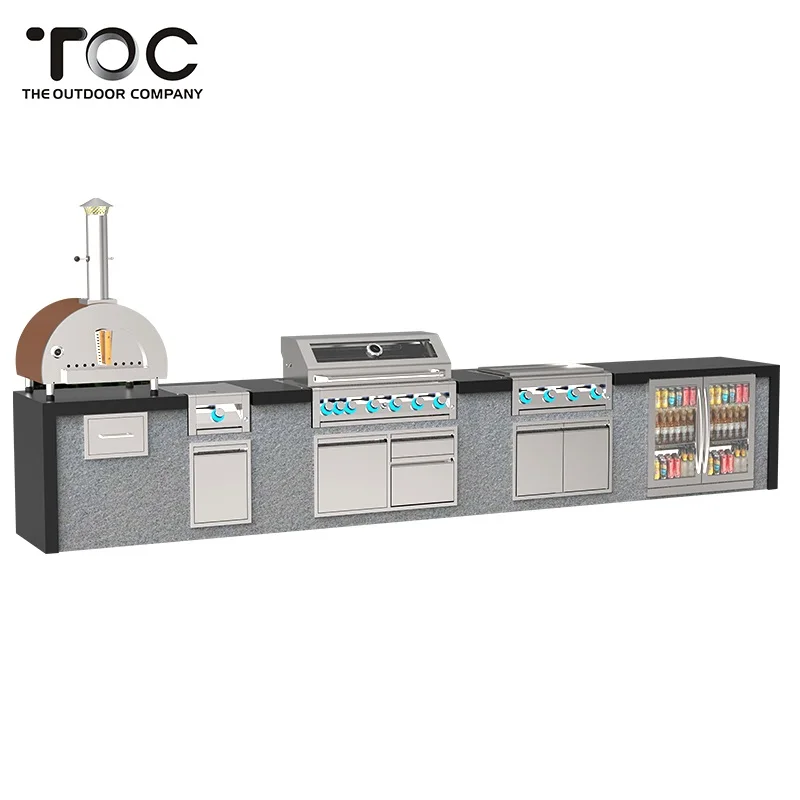 Commercial Outdoor Kitchen Automatic Ignition Combination Pizza Oven Bulit-in BBQ Grill