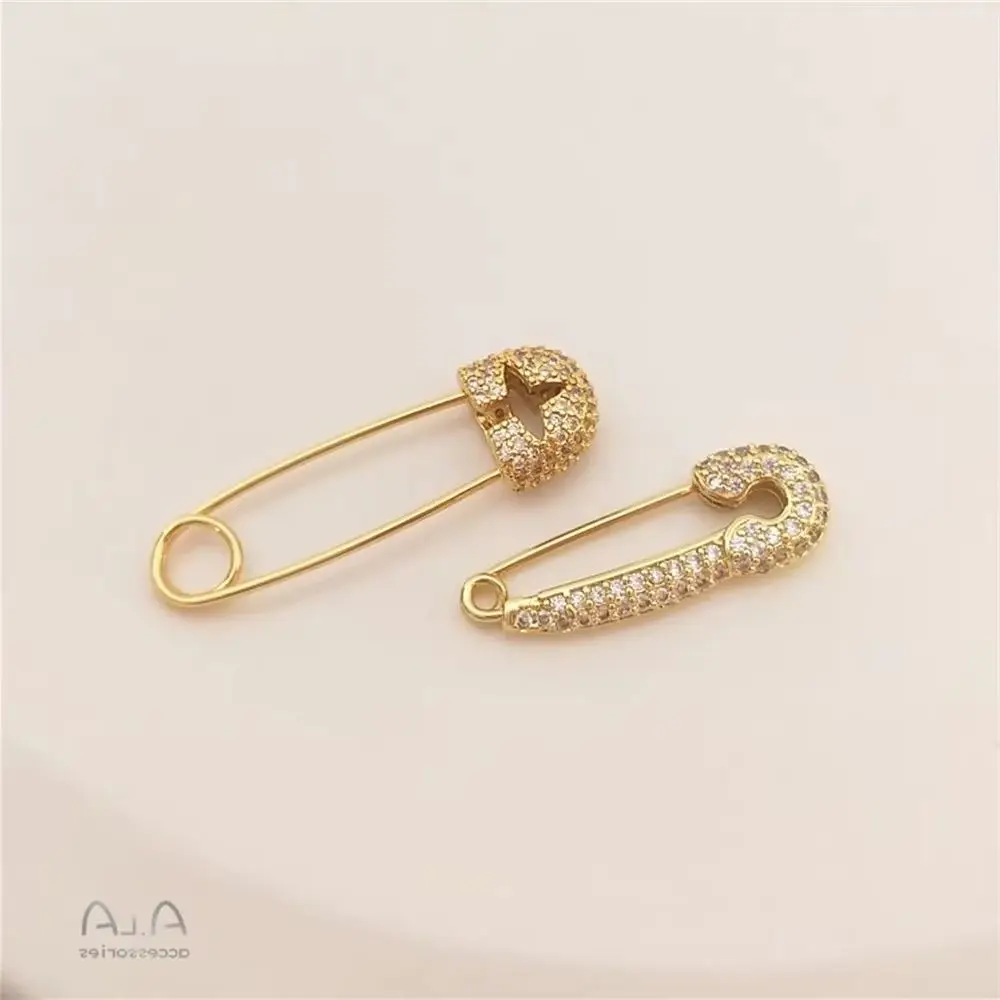 

18K Gold Color Micro-set zircon back-shaped brooch hand-made earpin, diy first accessory connecting buckle