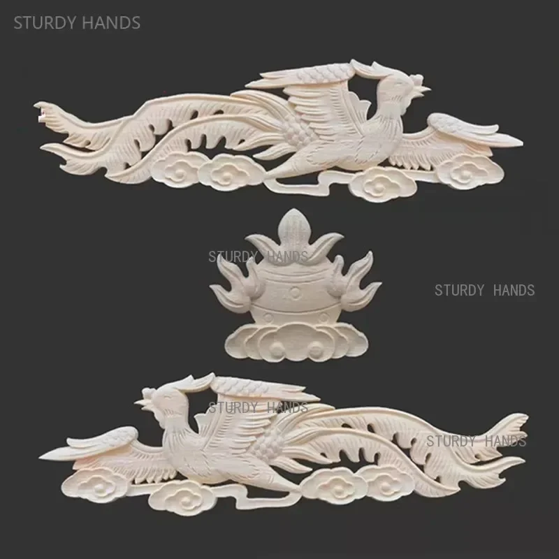 3pcs/set Chinese Wood Carving Imitation Antique Solid Wood Decal Double Dragon Play Beads Home Decoration Custom Wood Relief