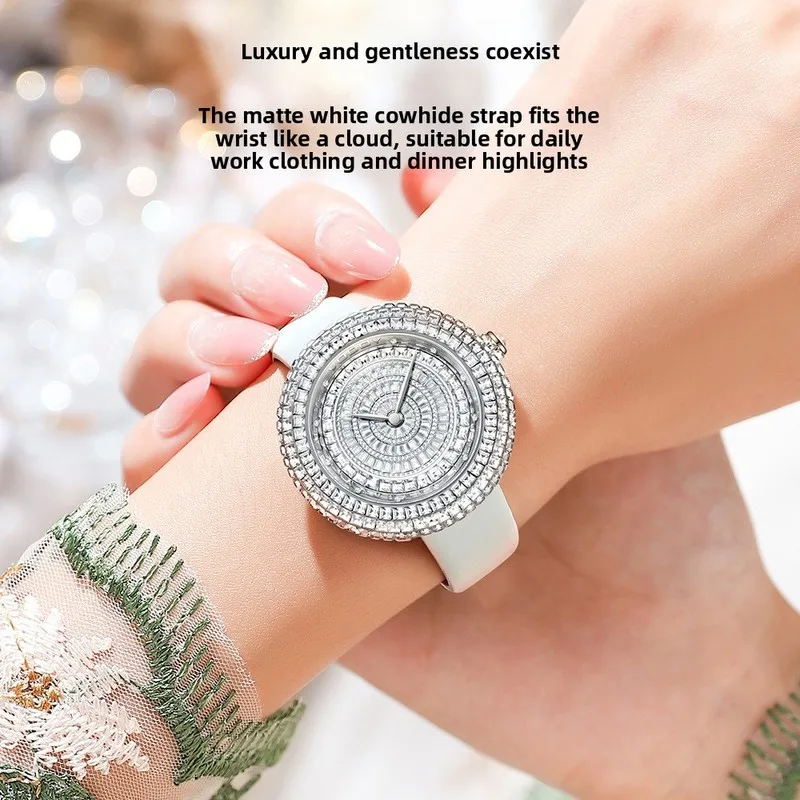 Women's Full Diamond Inlaid Quartz Watch Trendy Fashion Elegant Lady's Watch Gentle Luxury Leather Strap Wristwatch