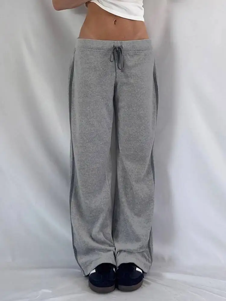 

Женские базовые полосатые брюки контрастного цвета на шнурке, повседневные брюки с низкой посадкой, длинные прямые брюки в уличном стиле