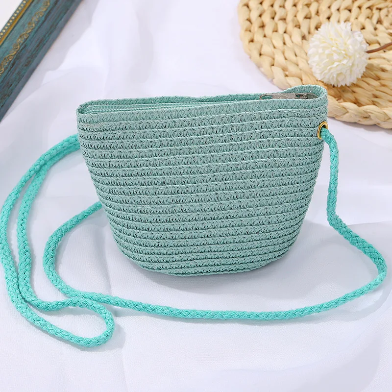 New Spring Children Girls Shoulder Bag Creative Pure Color Straw Messenger Bag For Kids Coin Purse Cute Princess Mini Handbags