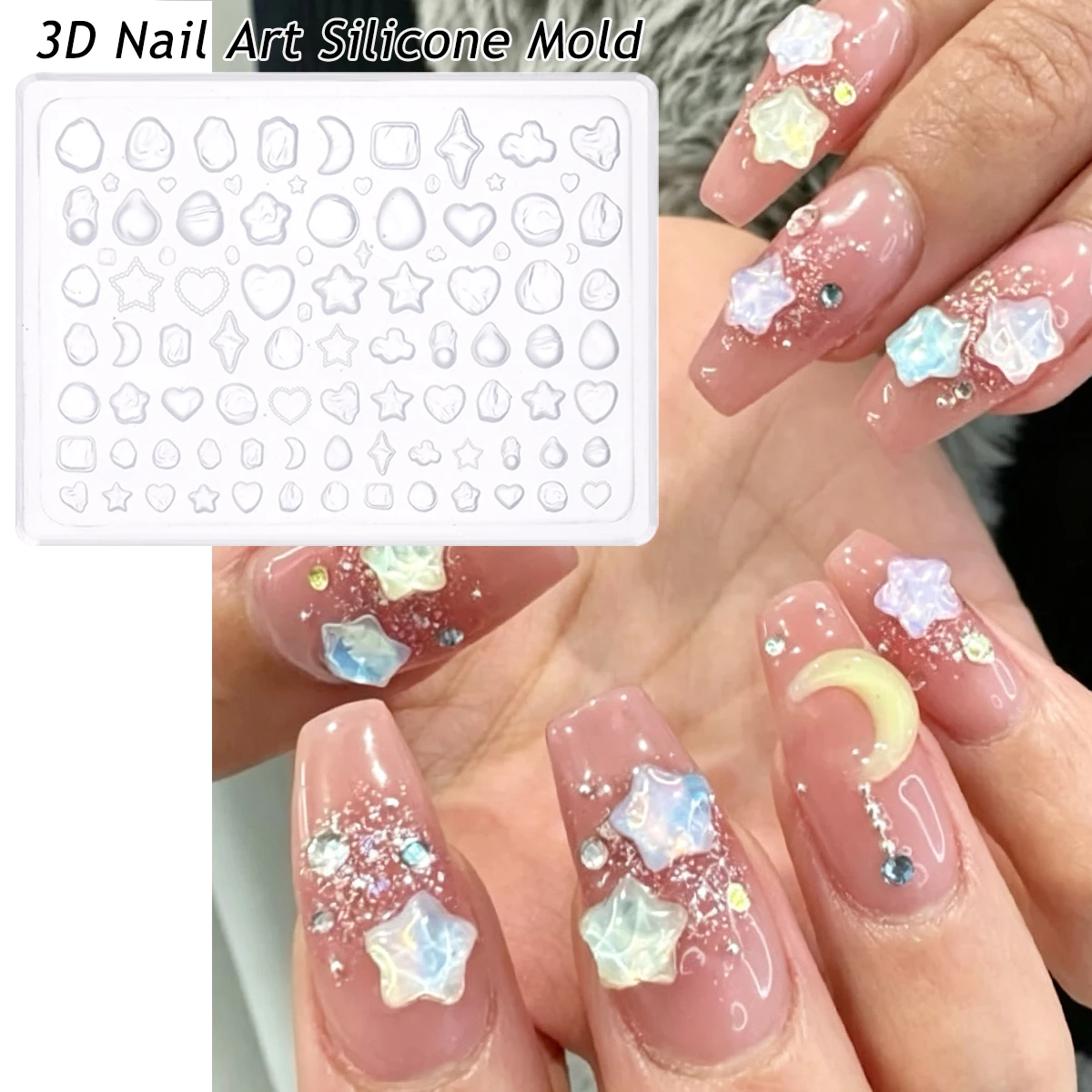 3D Nail Art Silicone Mold Baroque Pearl Heart Star Moon Square Nail Charm Making Mould Reusable Template DIY Manicure Jewelry