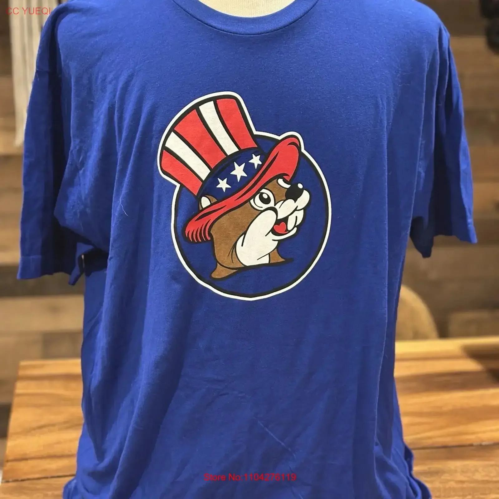 Buc ees NWT Men's XL Beaver 4th Of July Blue Freedom Ringing T Shirt USA vintage Washed Casual Soft Top For Everyday Wear