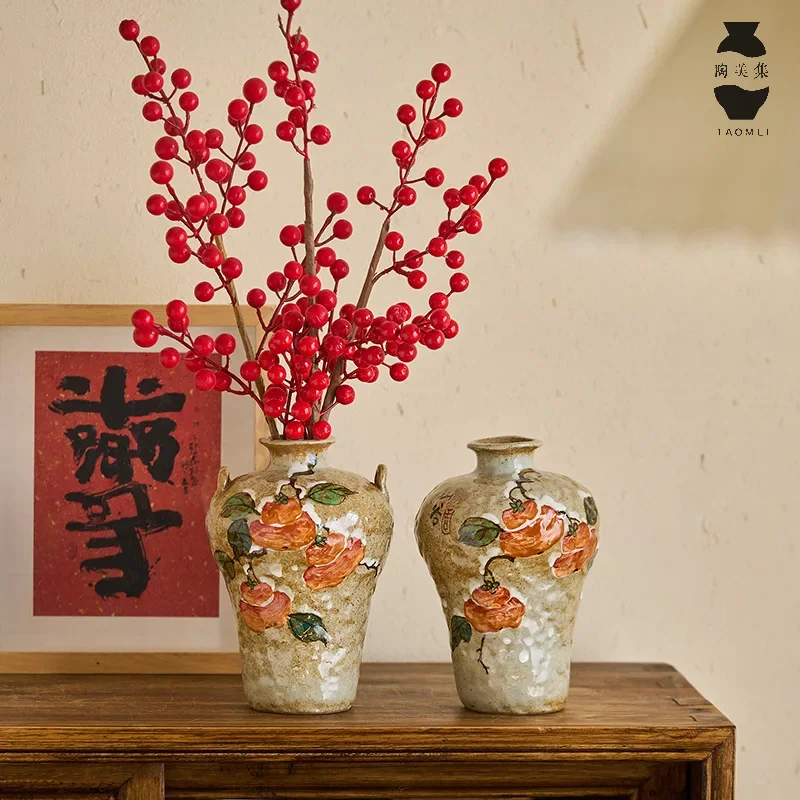 HYS ceramic vase entrance living room TV cabinet decorative ornament hand-painted persimmon water flower cultivator