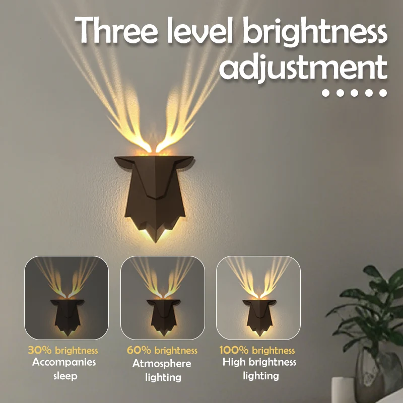 Deer Shadow Luce notturna ricaricabile 3 livelli di luminosità Lampada da parete per dormire Dimmerazione continua accanto alla lampada per l'arredamento della camera da letto