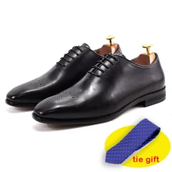 Classic Whole-Cut Mens Oxford Dress Shoes Genuine Leather Calfskin Men's Shoes Handmade Lace Up Formal Wedding Shoes for Men