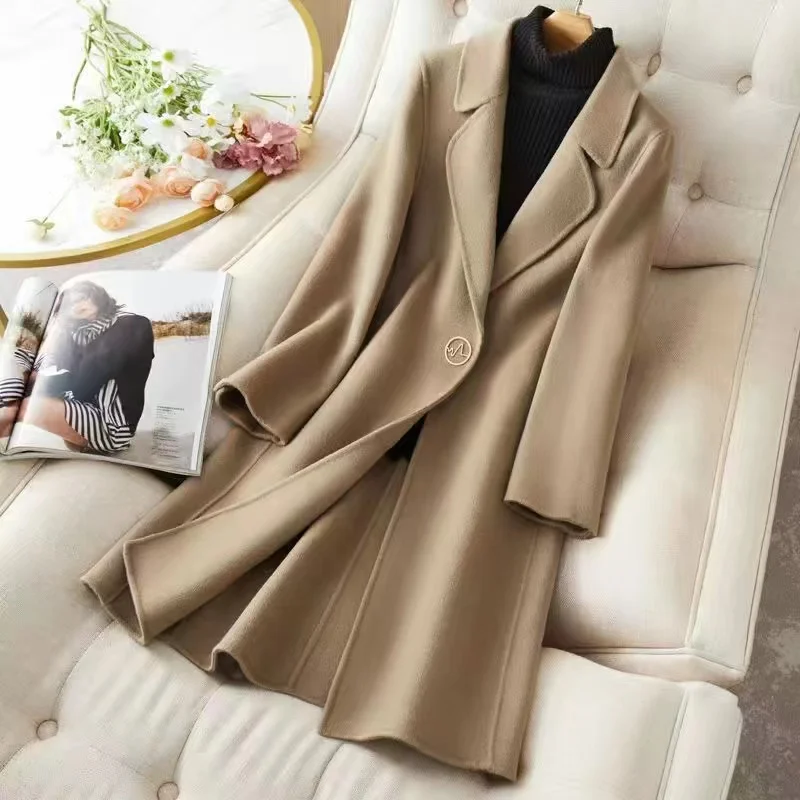 

Autumn Winter Wool Coat 2023 New Women's Jacket Double-sided Tweed Cashmere Camel Overcoat Female Casual Blend Outwear