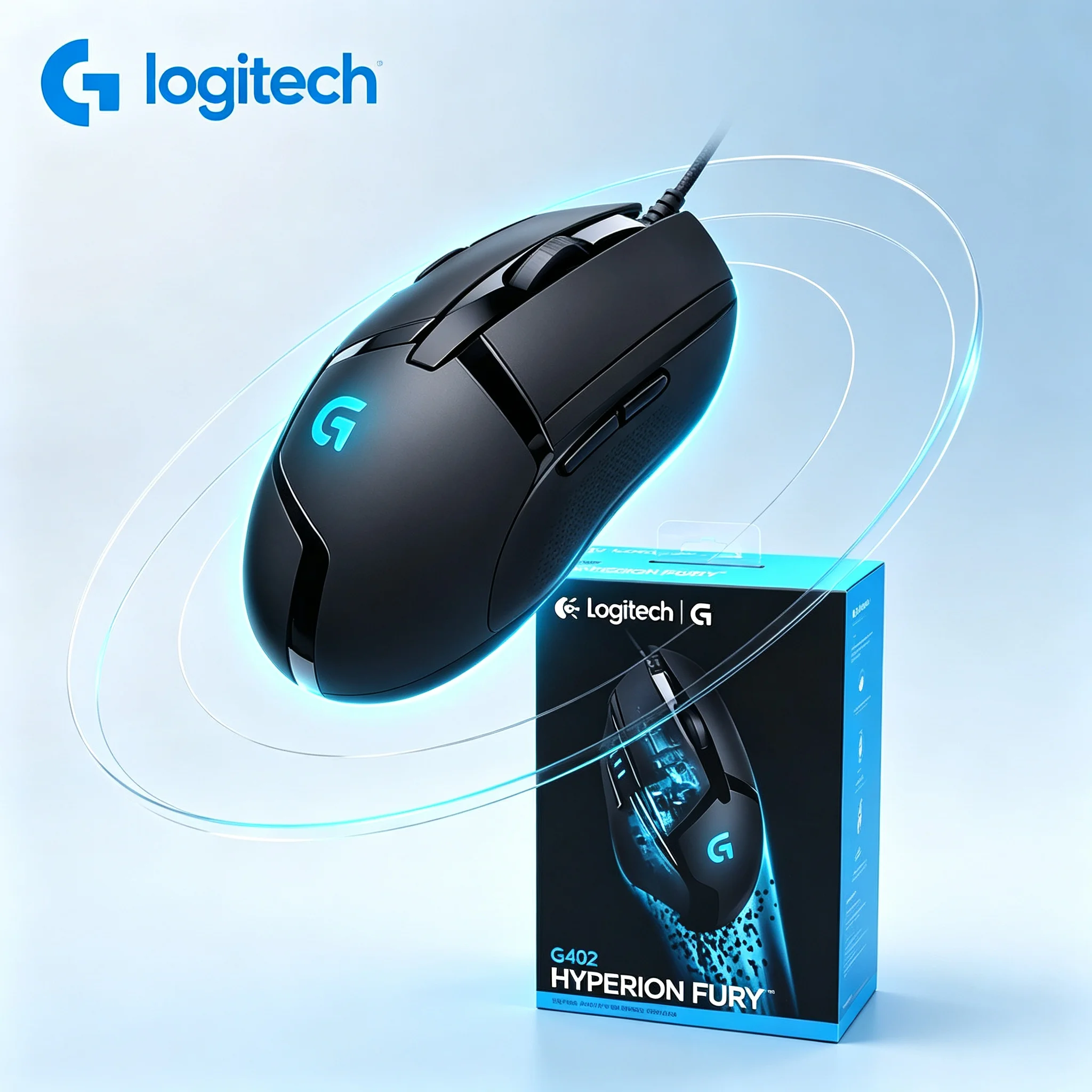 Logitech G402 Hyperion Fury Wired Optical Gaming Mouse Smooth Operation Comfort Ergonomic Mice For Long‑Hour Game Play