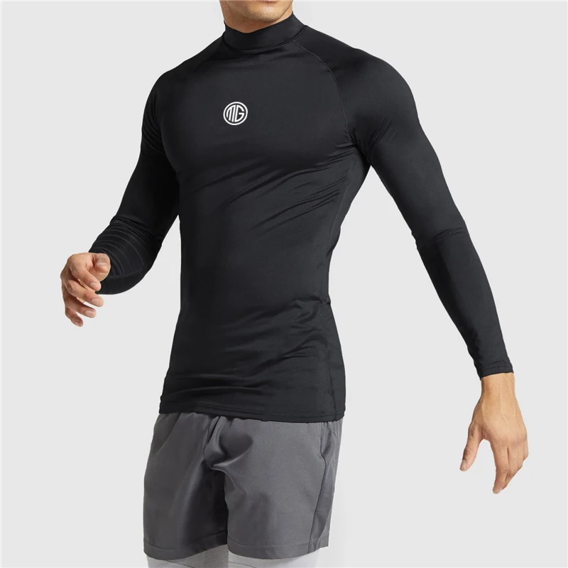 

Men's Mock Neck Quick Dry Long-Sleeved Compression Shirt Spring and Autumn Running Fitness Tight T-shirt Casual Sports Tees Tops