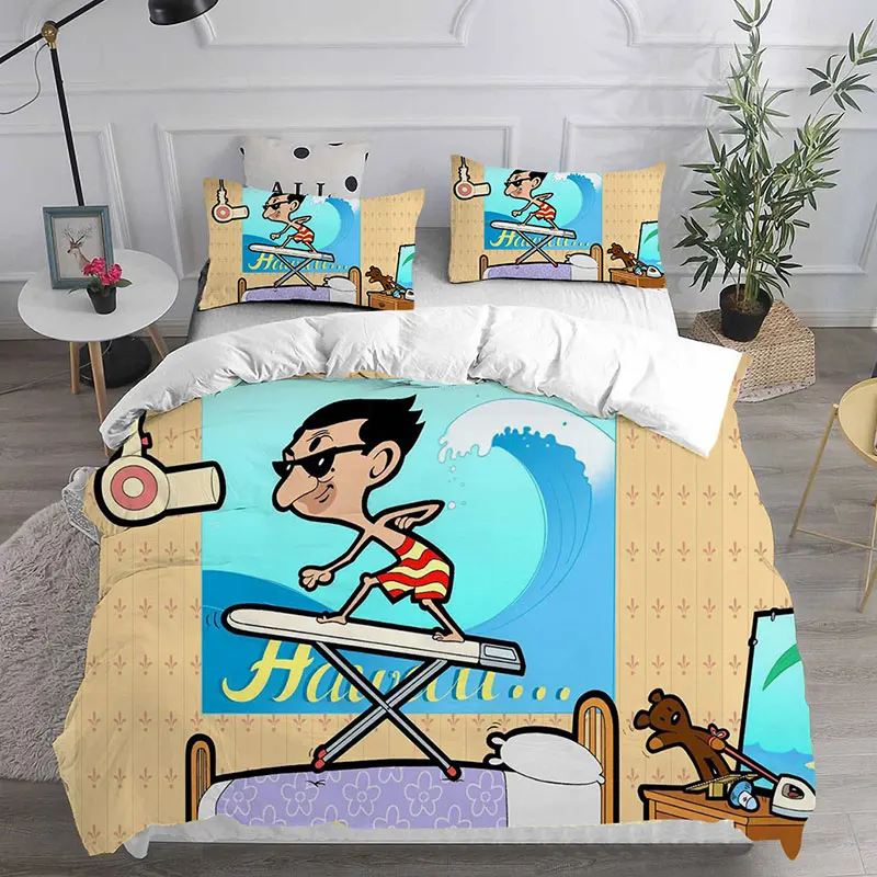 Mr. Bean Animated Series set di biancheria da letto trapunta copriletto copripiumino federa 2-3 pezzi set arredamento camera da letto